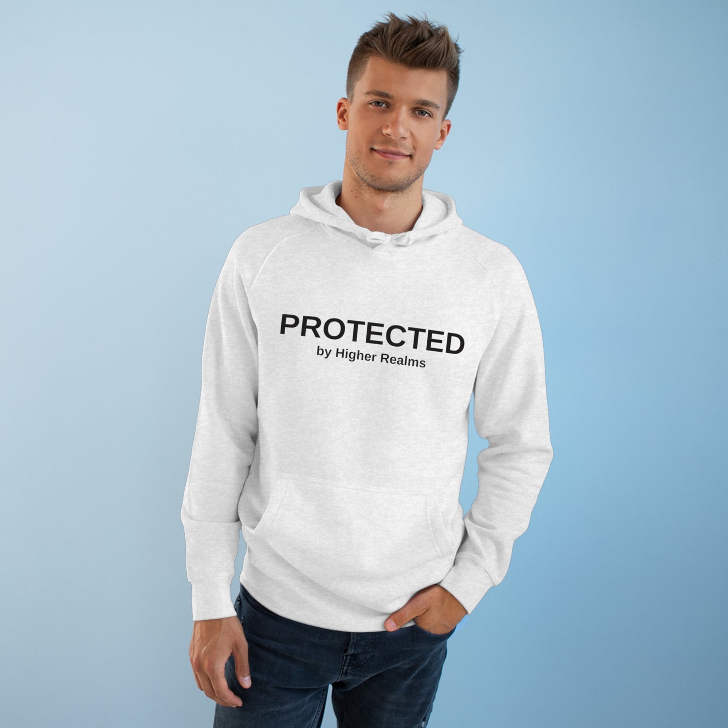 Unisex Protected by Higher Realms Hoodie (black writing)