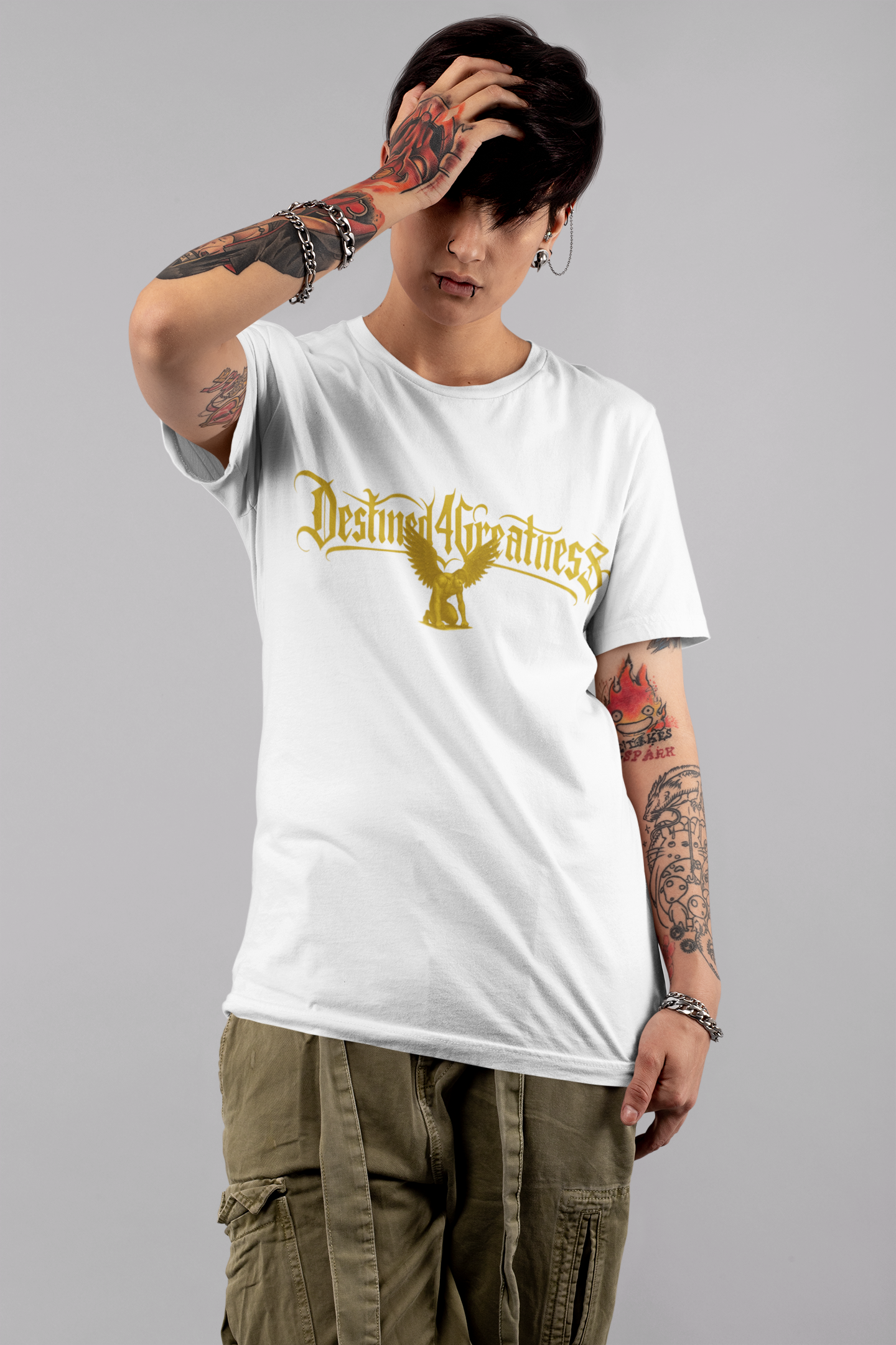 Destined 4 Greatness Eagle Graphic Tee — Men's Oversized White Shirt